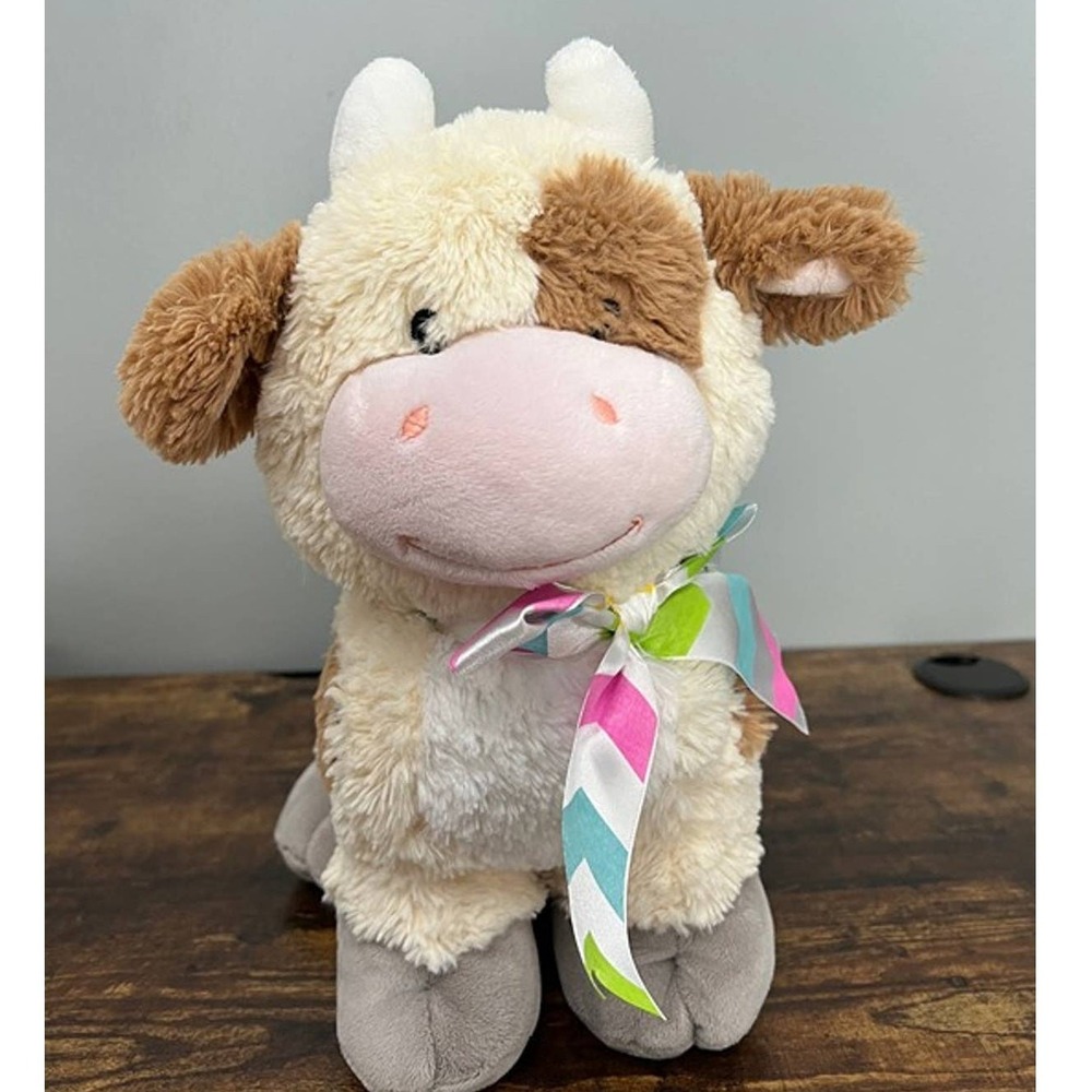 Inter-American Products Spotted Cow Plush Stuffed Animal Cream Brown Chevron Bow